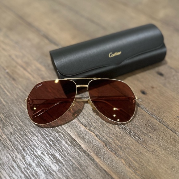 Authentic Cartier Gold Frame with Brown Lens Sunglasses - Picture 1 of 7